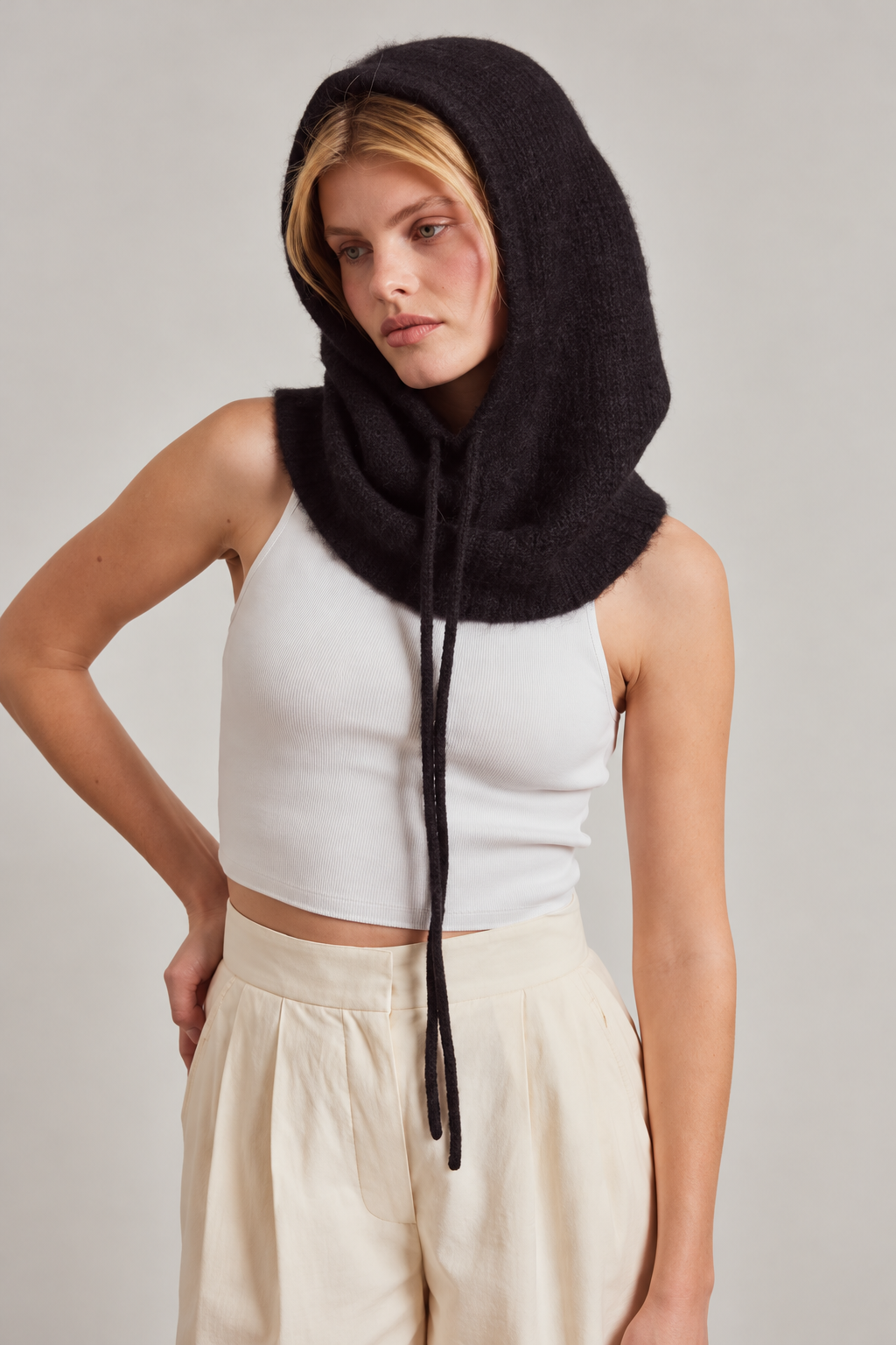 Alpaca Drawstring Hood - Black