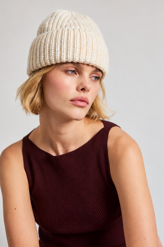 Merino Wool Beanie Off White