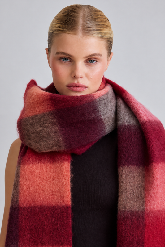 The Reykjavik Check Scarf - Winterberry Burgandy