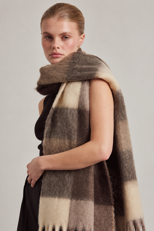 The Reykjavik Check Scarf - Dark Earth Brown