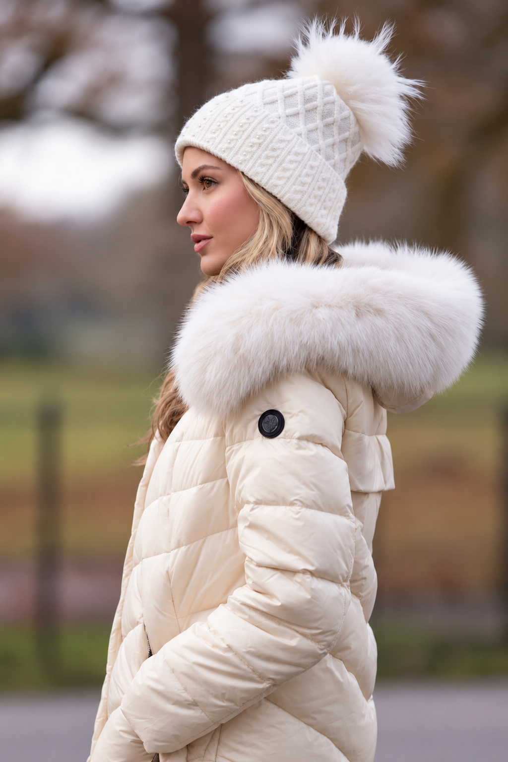 Harlow Faux Fur Beanie White