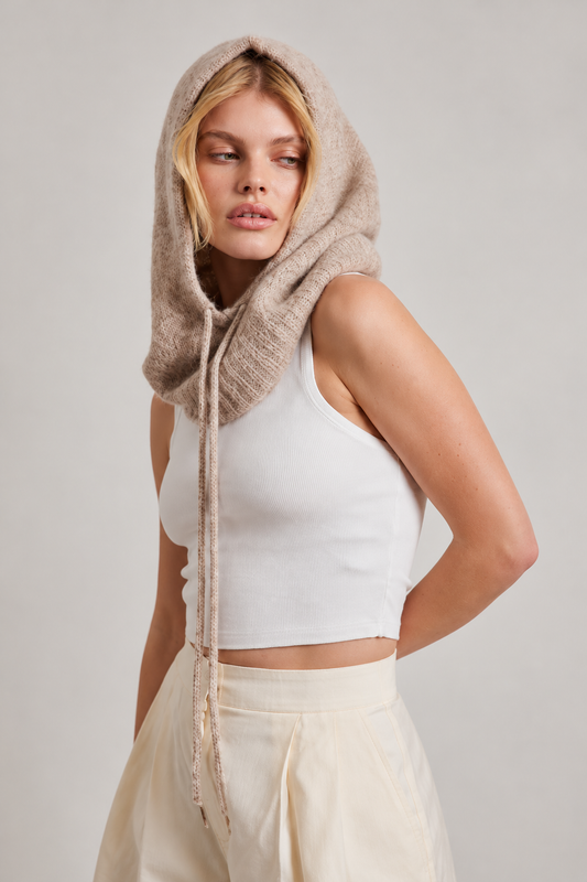 Alpaca Drawstring Hood - Beige