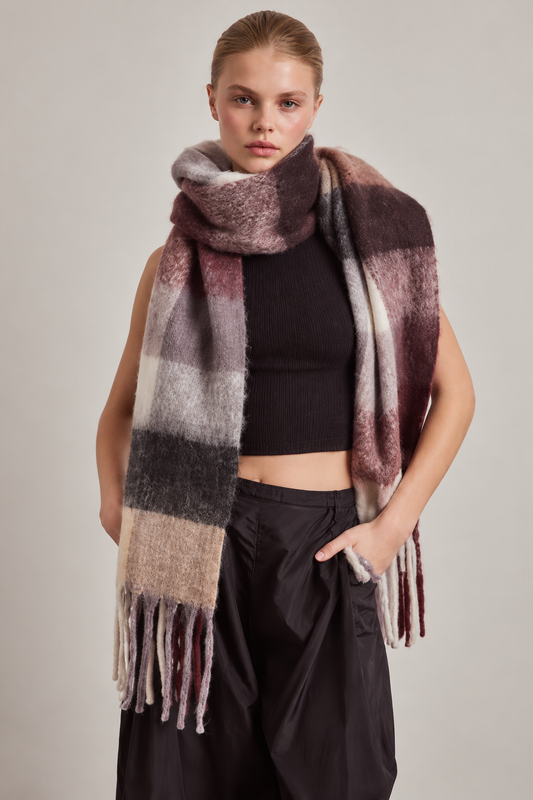 The Reykjavik Check Scarf - Dark Berry