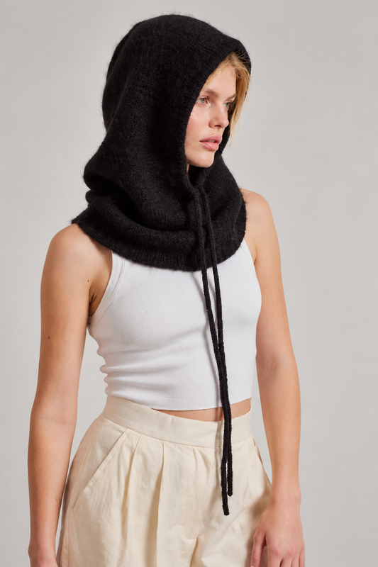 Alpaca Drawstring Hood - Black
