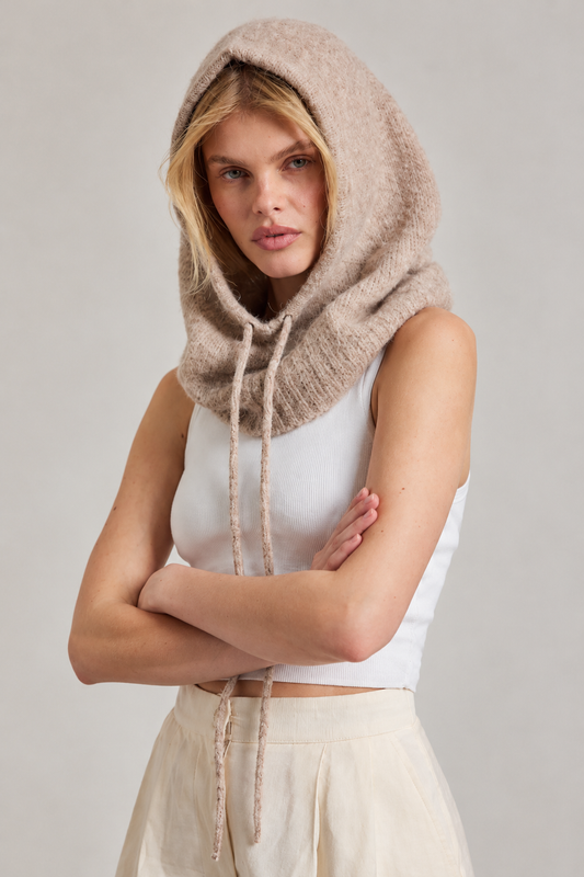 Alpaca Drawstring Hood - Beige