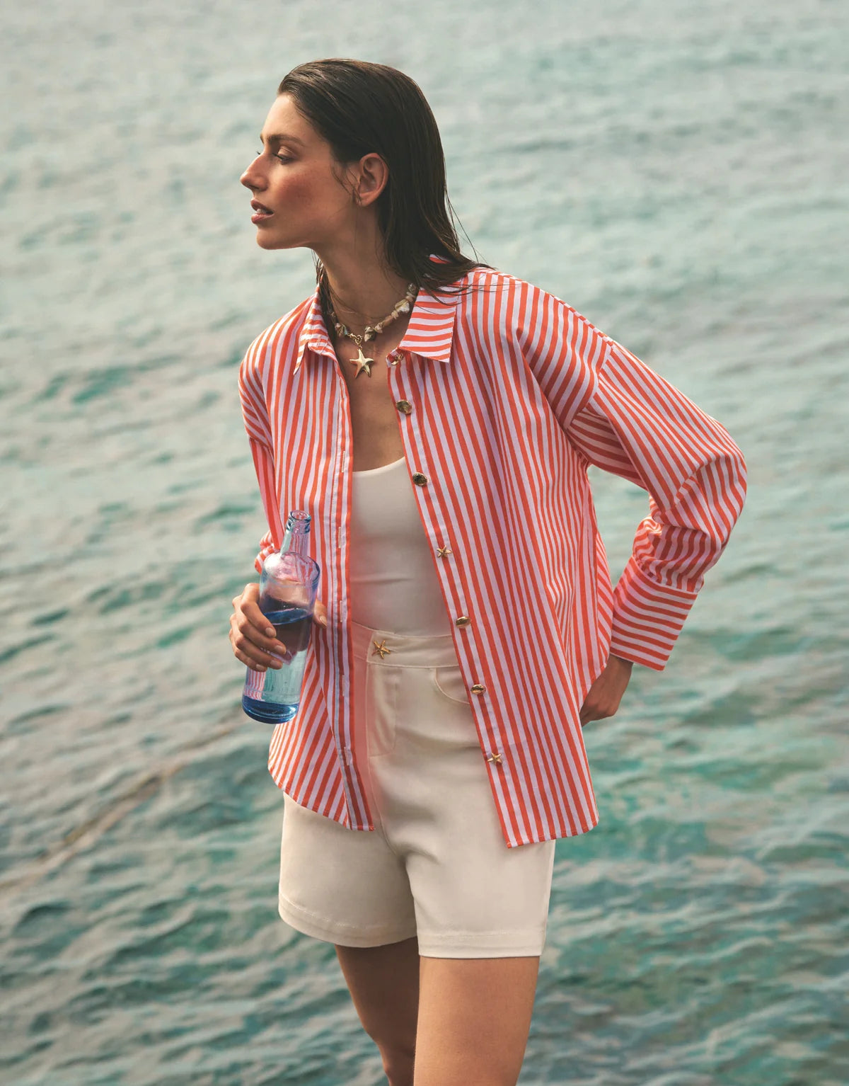 Leo & Ugo Coral and White Shirt