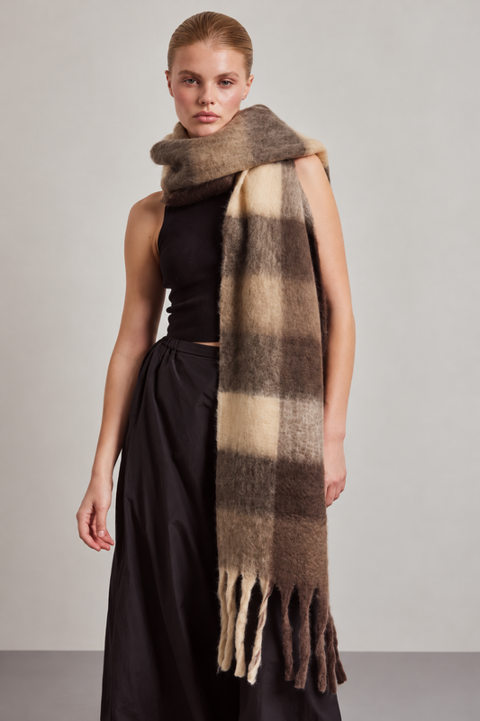 The Reykjavik Check Scarf - Dark Earth Brown