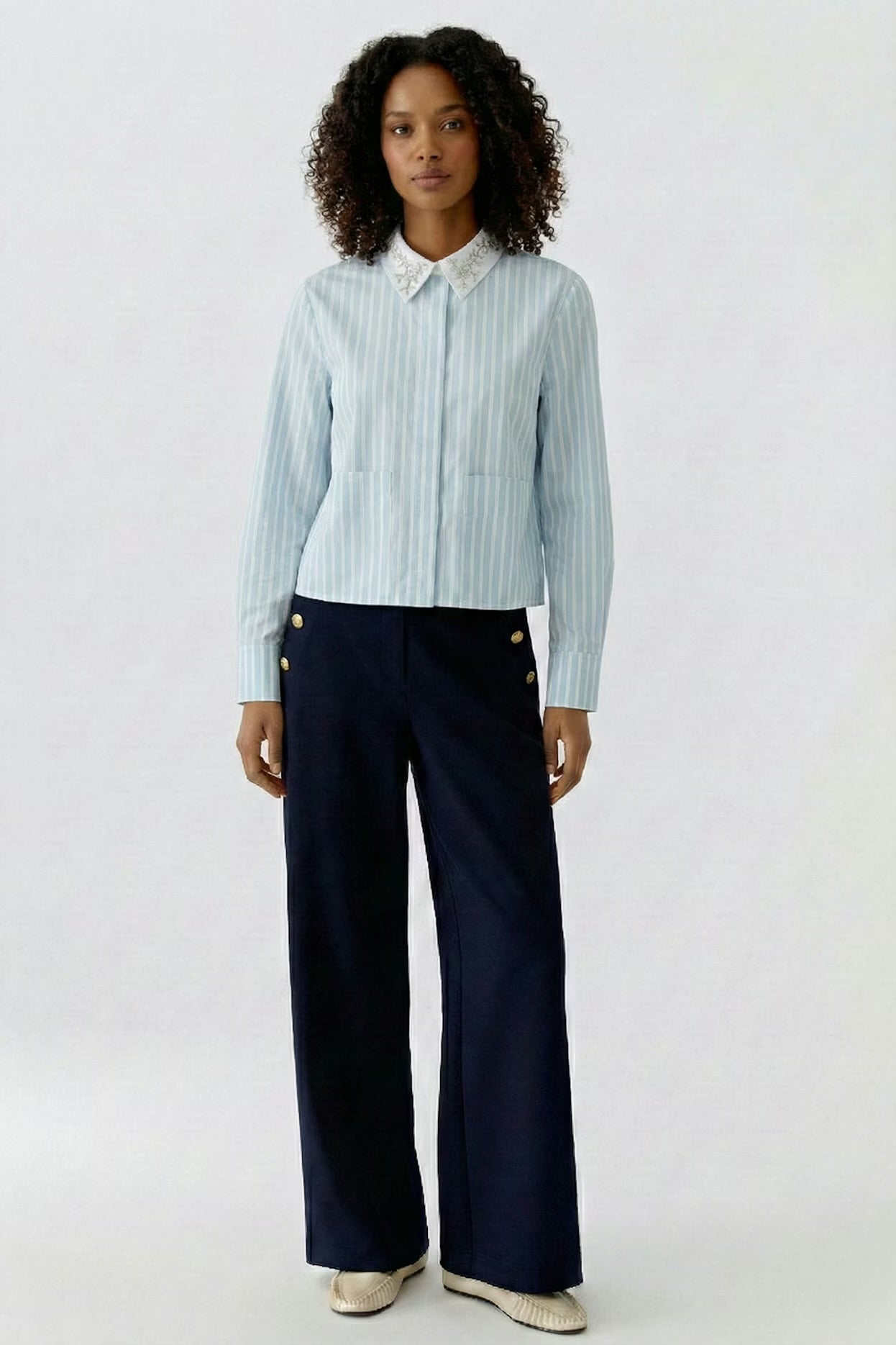 Oui Blouse Blue White