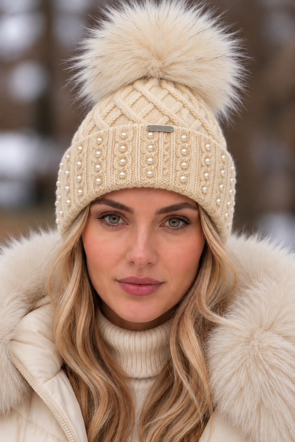 Harlow Faux Fur Beanie Cream