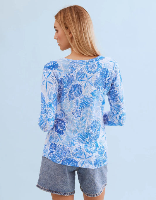 Leo & Ugo Blue White Floral Print Sweater